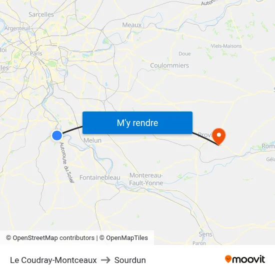Le Coudray-Montceaux to Sourdun map