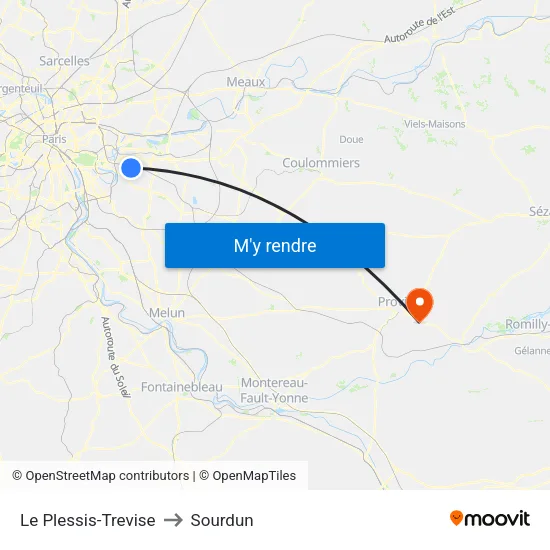 Le Plessis-Trevise to Sourdun map