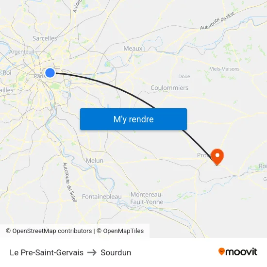 Le Pre-Saint-Gervais to Sourdun map