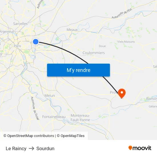 Le Raincy to Sourdun map