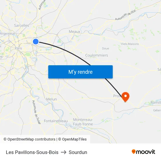 Les Pavillons-Sous-Bois to Sourdun map