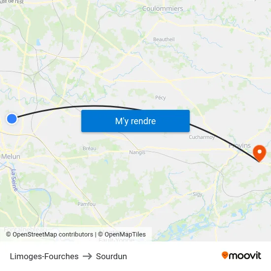 Limoges-Fourches to Sourdun map