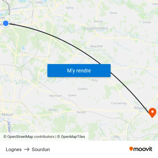 Lognes to Sourdun map