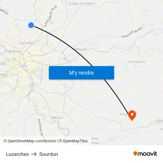 Luzarches to Sourdun map