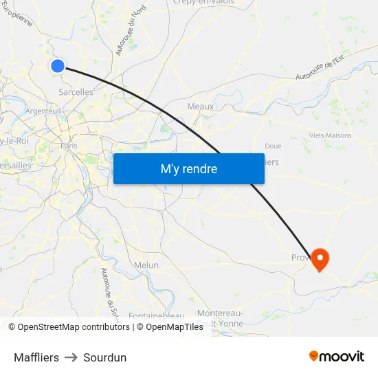 Maffliers to Sourdun map