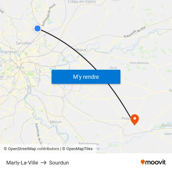 Marly-La-Ville to Sourdun map