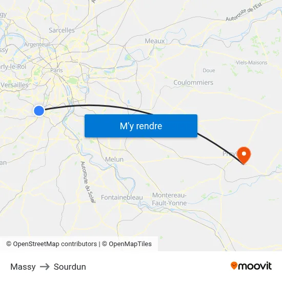 Massy to Sourdun map