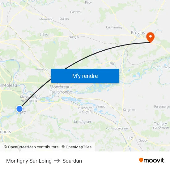 Montigny-Sur-Loing to Sourdun map