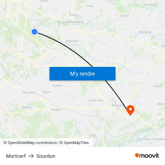 Mortcerf to Sourdun map