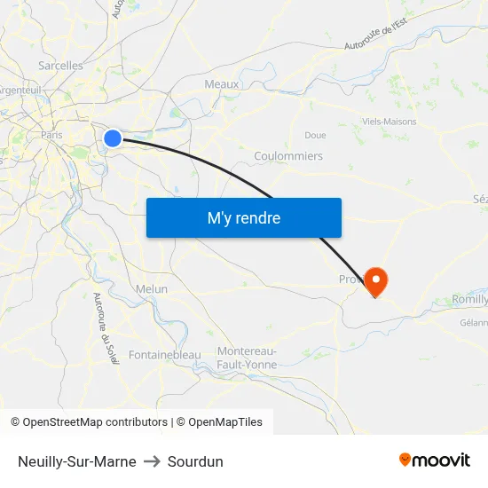 Neuilly-Sur-Marne to Sourdun map