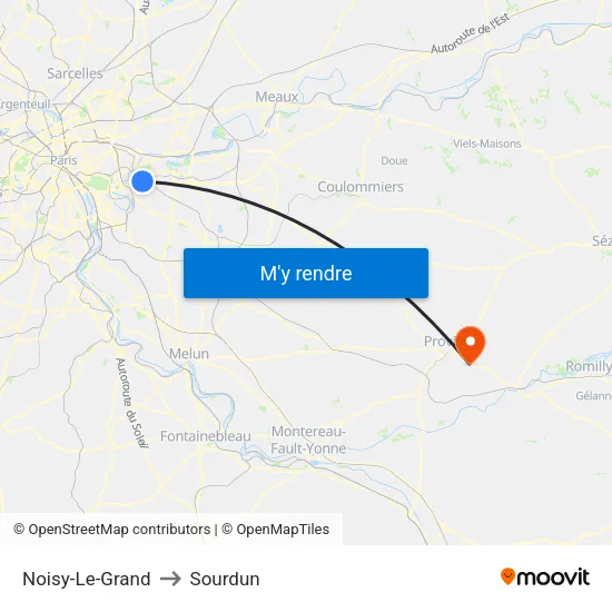 Noisy-Le-Grand to Sourdun map