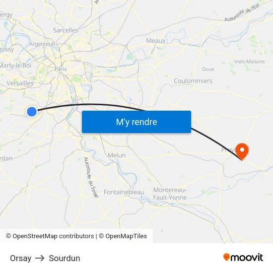 Orsay to Sourdun map