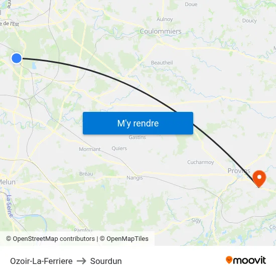 Ozoir-La-Ferriere to Sourdun map