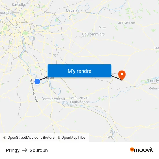 Pringy to Sourdun map