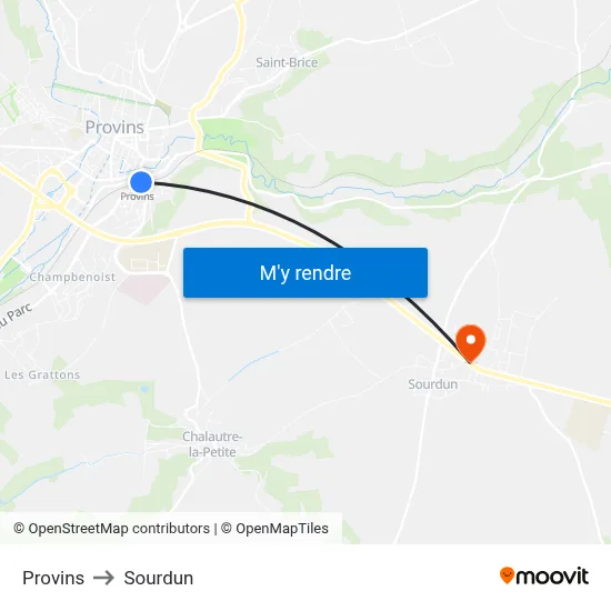 Provins to Sourdun map