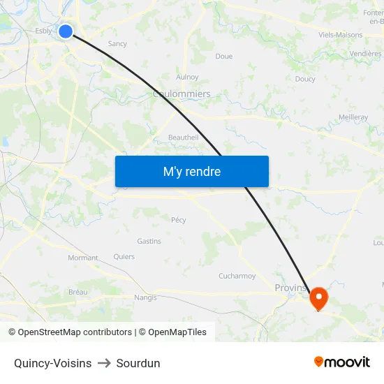 Quincy-Voisins to Sourdun map