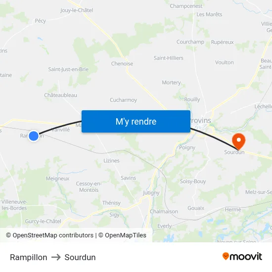 Rampillon to Sourdun map