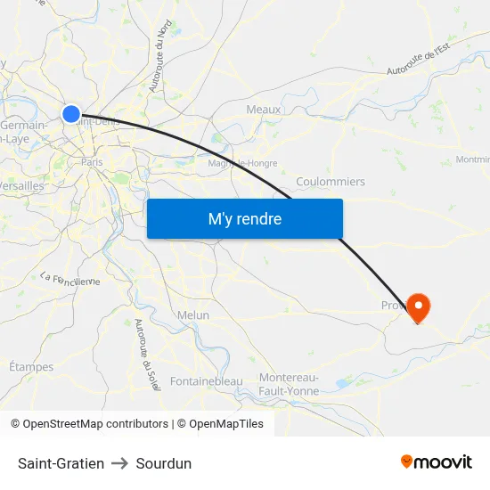 Saint-Gratien to Sourdun map