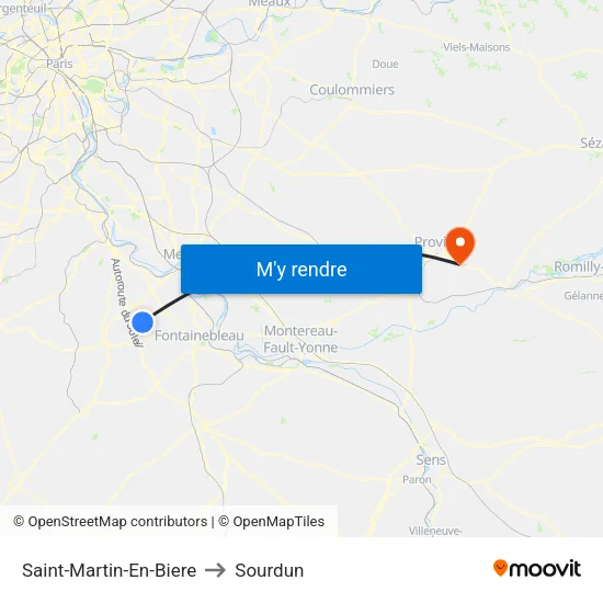 Saint-Martin-En-Biere to Sourdun map