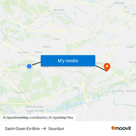 Saint-Ouen-En-Brie to Sourdun map