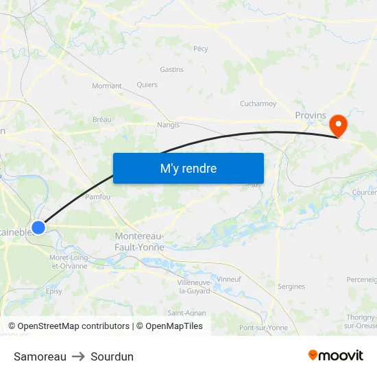 Samoreau to Sourdun map