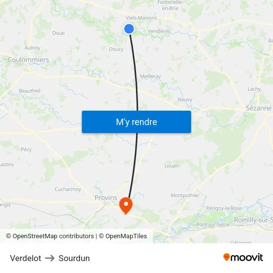 Verdelot to Sourdun map
