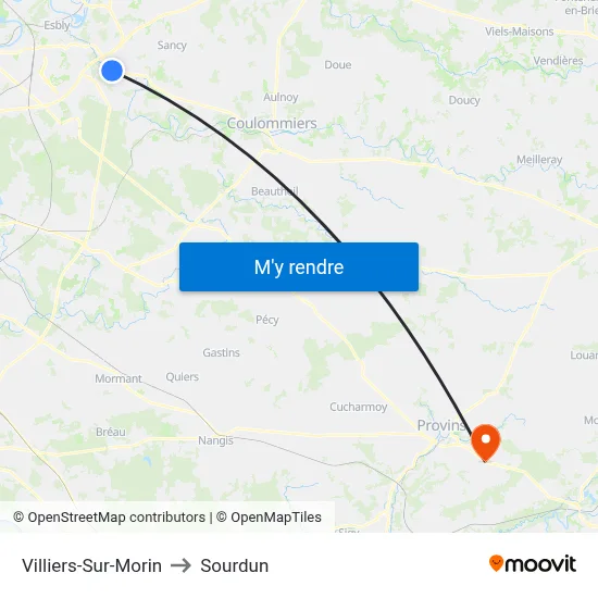 Villiers-Sur-Morin to Sourdun map