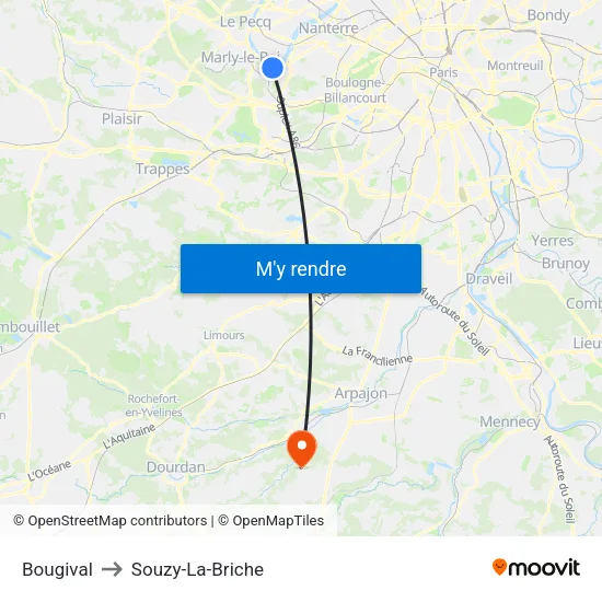 Bougival to Souzy-La-Briche map