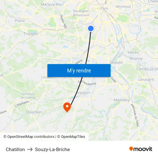 Chatillon to Souzy-La-Briche map
