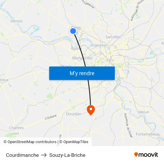 Courdimanche to Souzy-La-Briche map