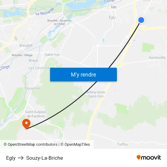 Egly to Souzy-La-Briche map