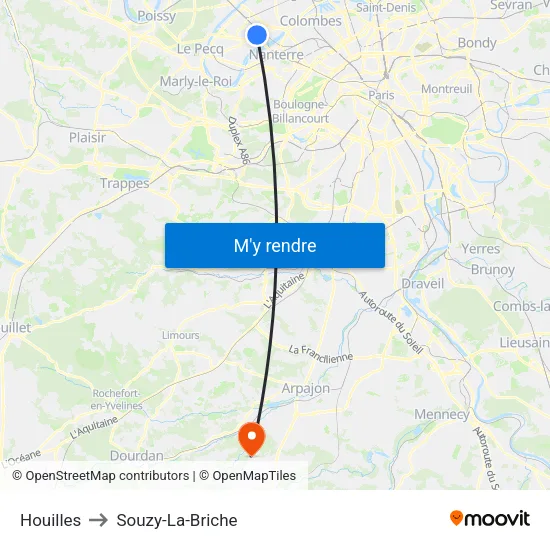 Houilles to Souzy-La-Briche map