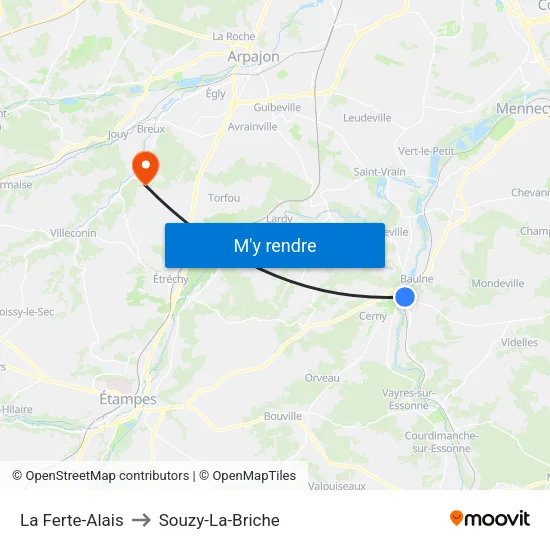 La Ferte-Alais to Souzy-La-Briche map