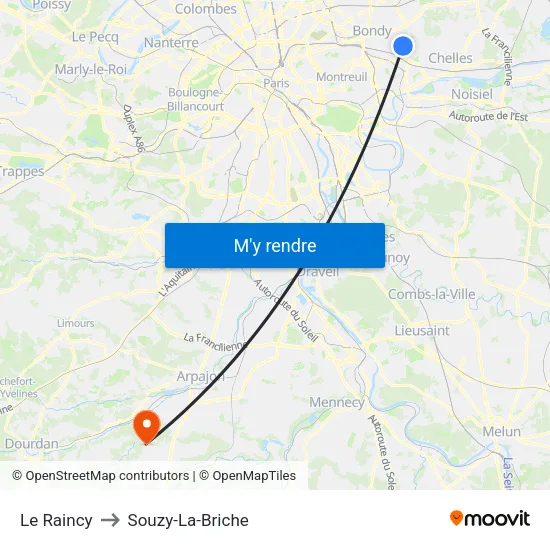 Le Raincy to Souzy-La-Briche map