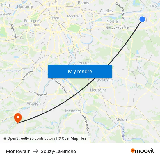 Montevrain to Souzy-La-Briche map