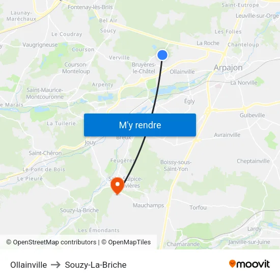 Ollainville to Souzy-La-Briche map