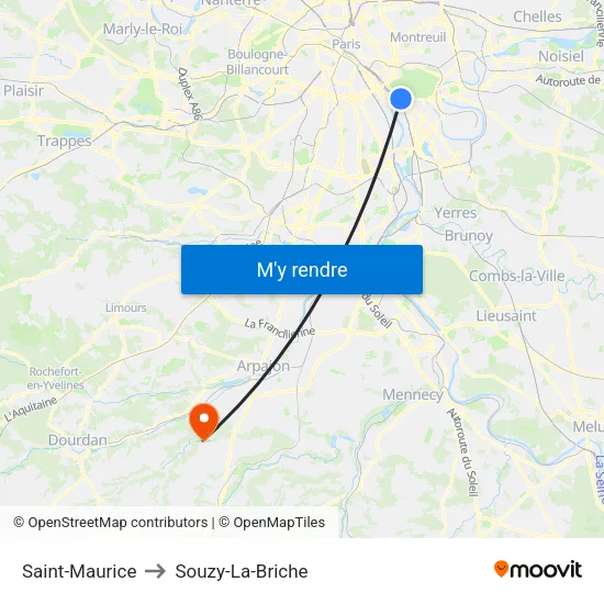 Saint-Maurice to Souzy-La-Briche map