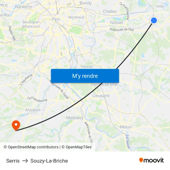 Serris to Souzy-La-Briche map
