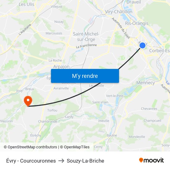 Évry - Courcouronnes to Souzy-La-Briche map