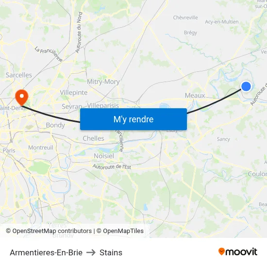 Armentieres-En-Brie to Stains map