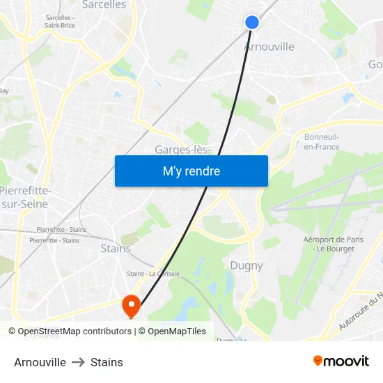 Arnouville to Stains map