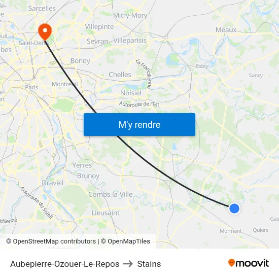 Aubepierre-Ozouer-Le-Repos to Stains map