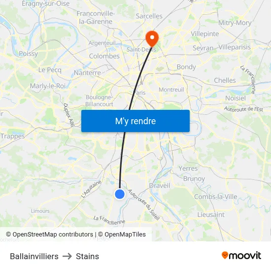 Ballainvilliers to Stains map
