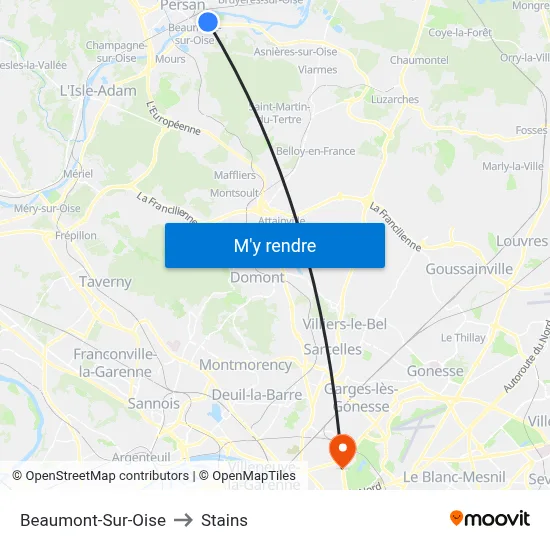 Beaumont-Sur-Oise to Stains map