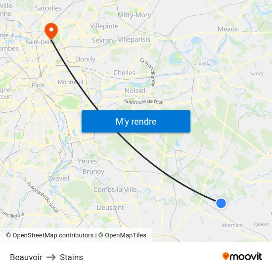 Beauvoir to Stains map