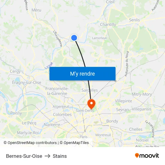 Bernes-Sur-Oise to Stains map