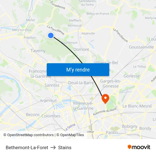 Bethemont-La-Foret to Stains map