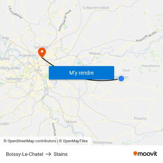 Boissy-Le-Chatel to Stains map