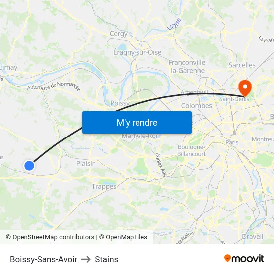 Boissy-Sans-Avoir to Stains map