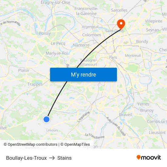 Boullay-Les-Troux to Stains map